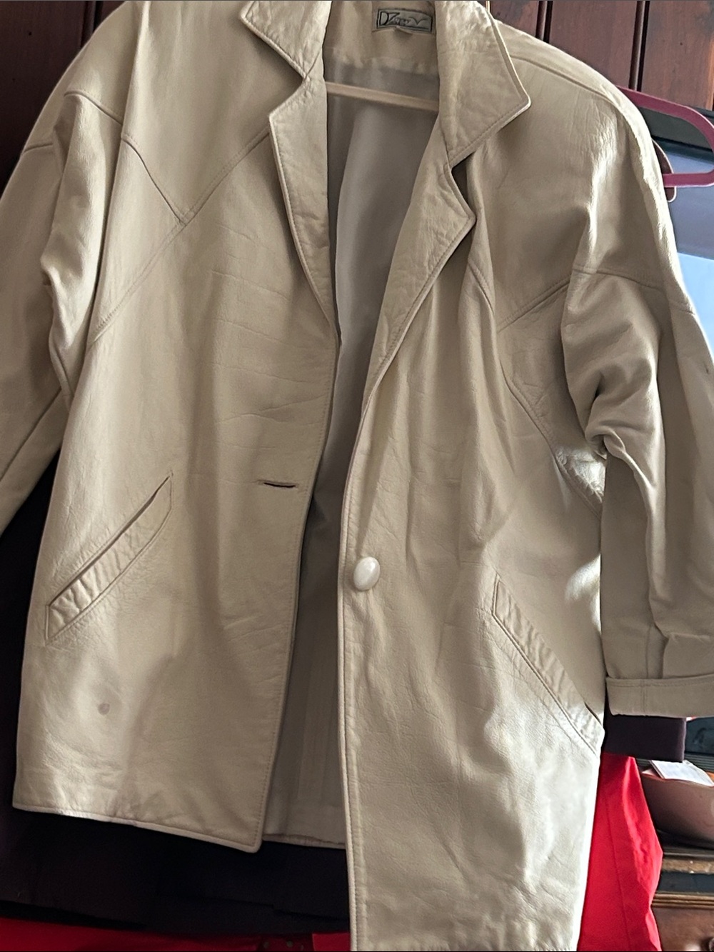 Cream Women’s Leather Blazer Jacket - Classic Tailored Style